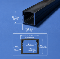 LED Black Aluminium 3 Metre Profile Black Lid